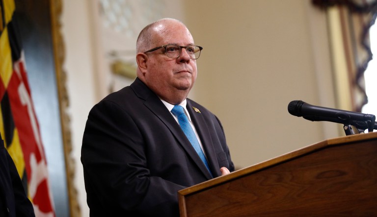 Maryland Gov. Larry Hogan speaks at a news conference, Wednesday, Nov. 7, 2018, at the Maryland State House in Annapolis, Md.