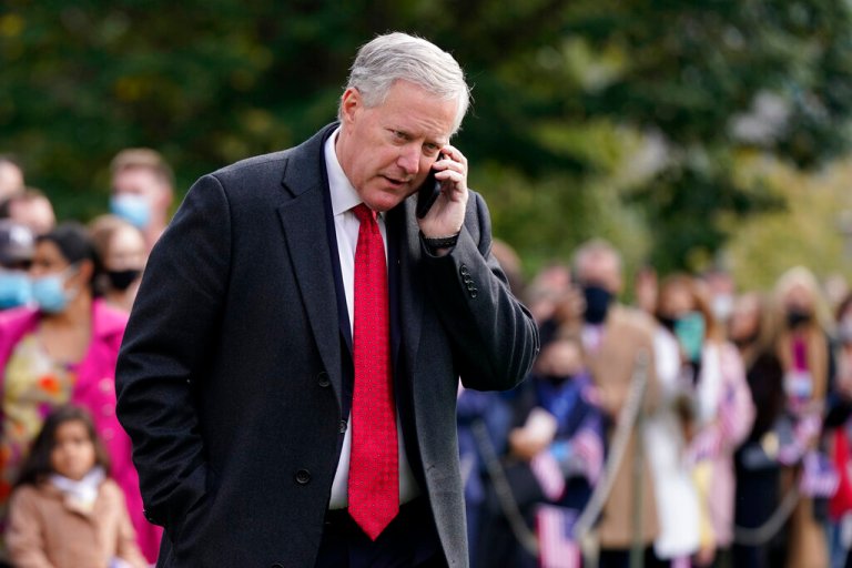 White House chief of staff Mark Meadows speaks with reporters outside the White House, Oct. 26, 2020, in Washington. The House panel investigating the Jan. 6 Capitol insurrection says it has âno choiceâ but to move forward with contempt charges against former Trump White House chief of staff Mark Meadows.