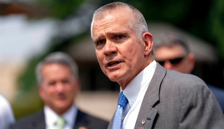 Rep. Matt Rosendale, R-Mont., speaks at a news conference held by members of the House Freedom Caucus on Capitol Hill in Washington, Thursday, July 29, 2021.
