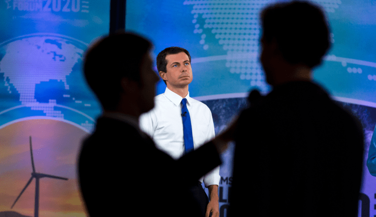 Democratic presidential candidate and South Bend Mayor Pete Buttigieg speaks during the Climate Forum at Georgetown University, Friday, Sept. 20, 2019, in Washington. (AP Photo/Jose Luis Magana)