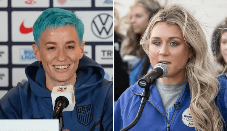 Megan Rapinoe (left) and Riley Gaines.