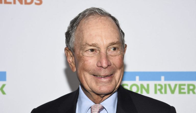 Special envoy to the United Nations for climate change Michael Bloomberg dresses the medias at the One Planet Summit, in Boulogne-Billancourt, near Paris, France, Tuesday, Dec. 12, 2017. 