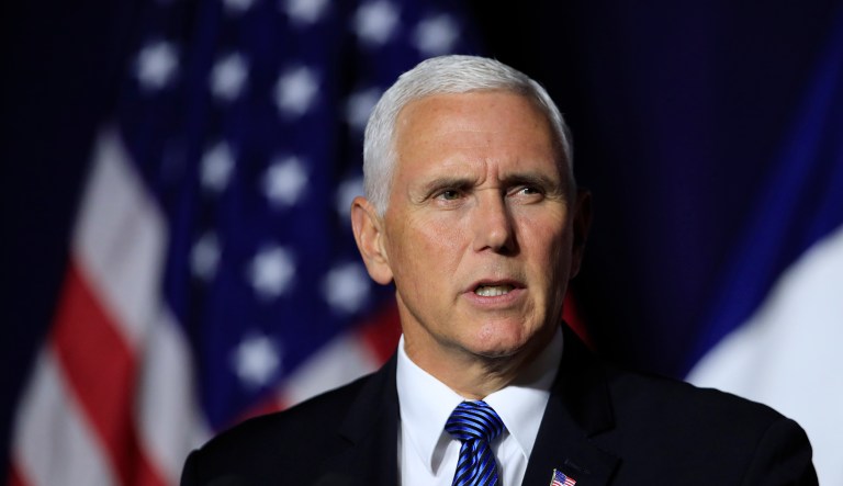 Vice President Mike Pence speaks at the Commerce Department in Washington, Monday, July 16, 2018.