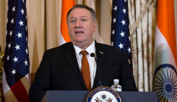Secretary of State Mike Pompeo delivers a statement on Iraq, at President Donald Trumpâs Mar-a-Lago property, Sunday, Dec. 29, 2019, in Palm Beach, Fla.