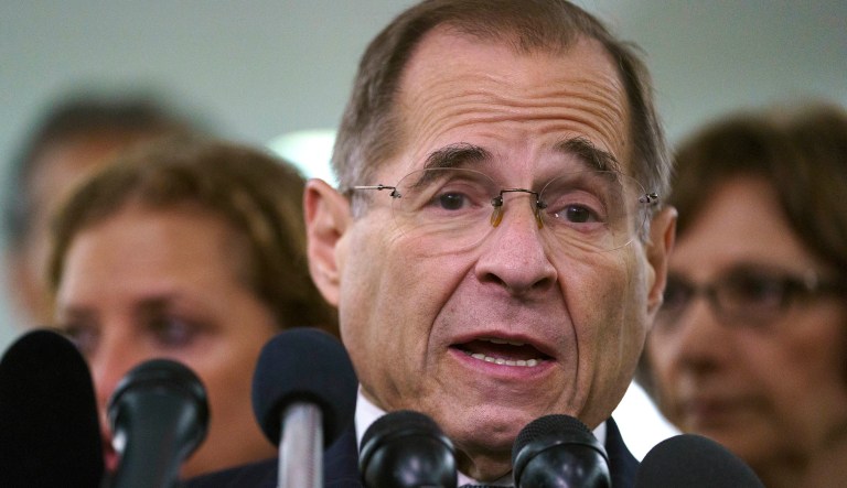 WASHINGTON, DC - JULY 28: House Judiciary Committee Chairman Jerry Nadler (D-NY) reads a statement before questioning U.S. Attorney General William Barr during a House Judiciary Committee hearing in the Congressional Auditorium at the U.S. Capitol Visitors Center July 28, 2020 in Washington, DC. In his first congressional testimony in more than a year, Barr is expected to face questions from the committee about his deployment of federal law enforcement agents to Portland, Oregon, and other cities in response to Black Lives Matter protests; his role in using federal agents to violently clear protesters from Lafayette Square near the White House last month before a photo opportunity for President Donald Trump in front of a church; his intervention in court cases involving Trump's allies Roger Stone and Michael Flynn; and other issues.