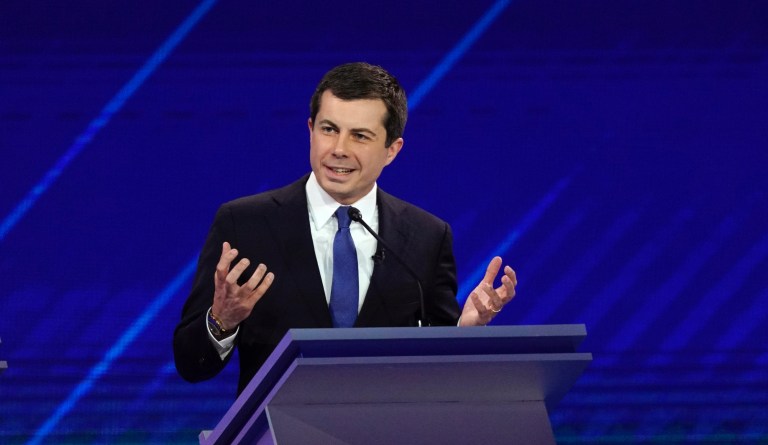 Democratic presidential candidate South Bend Mayor Pete Buttigieg speaks during a Veteran's and Mental Health Town Hall event at an American Legion Hall, Friday, Aug. 23, 2019, in Manchester, N.H.