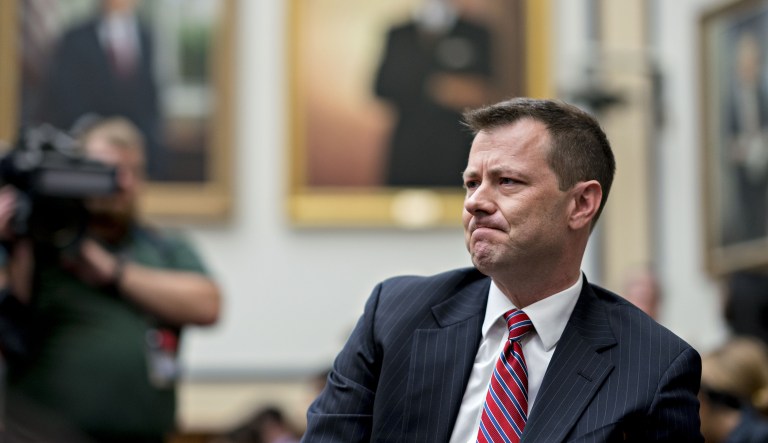 Peter Strzok, an agent at the Federal Bureau of Investigation (FBI), waits to begin a joint House Judiciary, Oversight and Government Reform Committees hearing in Washington, D.C., U.S., on Thursday, July 12, 2018. Strzok, the FBI agent who exchanged anti-Trump texts with a bureau lawyer, denied he did anything improper, as he faced a hearing called by Republican lawmakers who say he personifies bias that tainted the agency's Russia investigation early on.