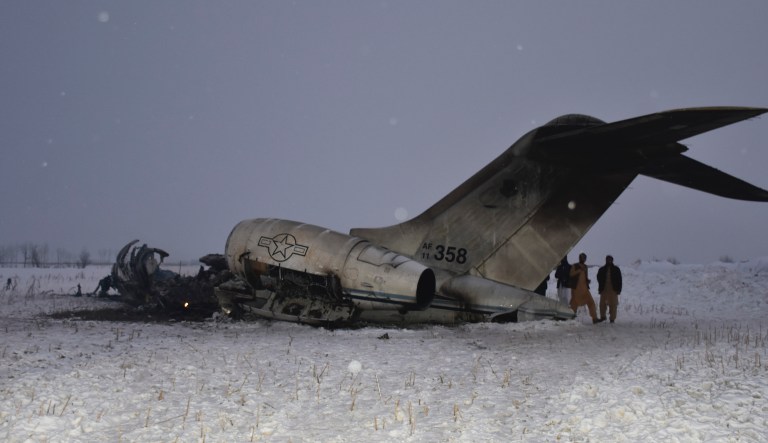 A wreckage of a U.S. military aircraft that crashed in Ghazni province, Afghanistan, is seen on Monday. A U.S. military aircraft crashed in eastern Afghanistan on Monday, an official said, adding that there were no indications so far it'd been brought down by enemy fire.