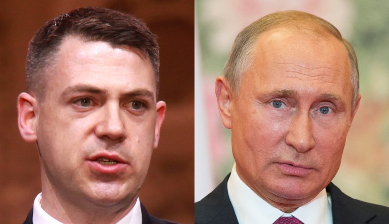 Jim Banks and Vladimir Putin.