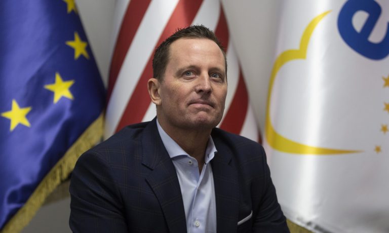 U.S. ambassador to Germany Richard Grenell meets with Isa Mustafa leader of LDK in Kosovo's capital Pristina on Thursday, Jan. 23, 2020. U.S. President Donald Trump's special envoy for talks between Balkan rivals Serbia and Kosovo on Thursday called on Pristina newly-expected government leaders to lift the 100% tariff on Serb goods and services in order to let the dialogue between the two countries to reach a final reconciliation agreement proceed.