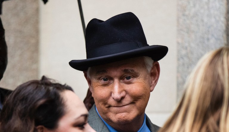 Roger Stone, a longtime Republican provocateur and former confidant of President Donald Trump, waits in line at the federal court in Washington, Tuesday, Nov. 12, 2019.                                                                                                                                                                                                                                                                 