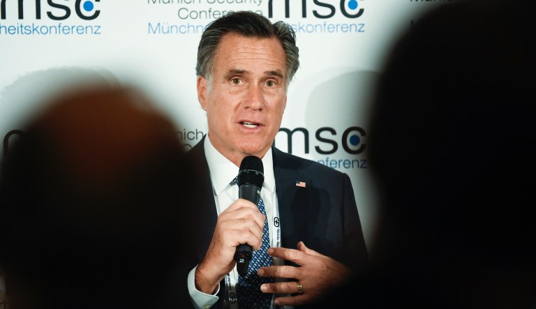 Sen. Mitt Romney, R-Utah, speaks Thursday, Oct. 10, 2019, in Salt Lake City. 