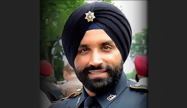 This photo provided by Harris County Sheriff's office shows Deputy Sandeep Dhaliwal. Dhaliwal was shot and killed while making a traffic stop Friday near Houston. Robert Solis, 47, of Houston, was charged Friday night with capital murder in the slaying. He was being held without bond in the Harris County Jail. 