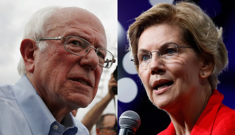 Pictured are Bernie Sanders, left, and Elizabeth Warren, right.
