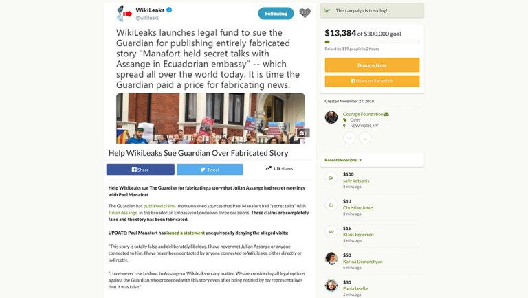 WikiLeaks sets up legal fund to sue the Guardian