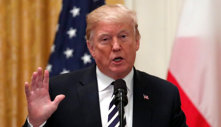President Donald Trump speaks during a news conference with Polish President Andrzej Duda in the East Room of the White House, Tuesday, Sept. 18, 2018, in Washington.