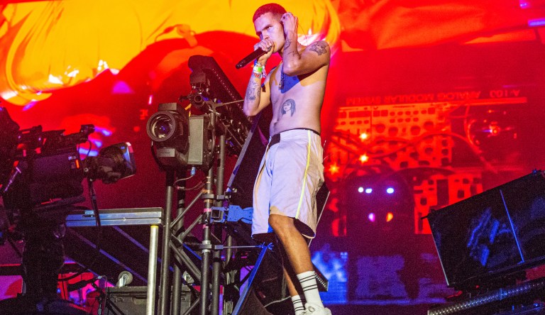 Slowthai performs with Flume on day four of Lollapalooza in Grant Park on Sunday, Aug. 4, 2019, in Chicago. 