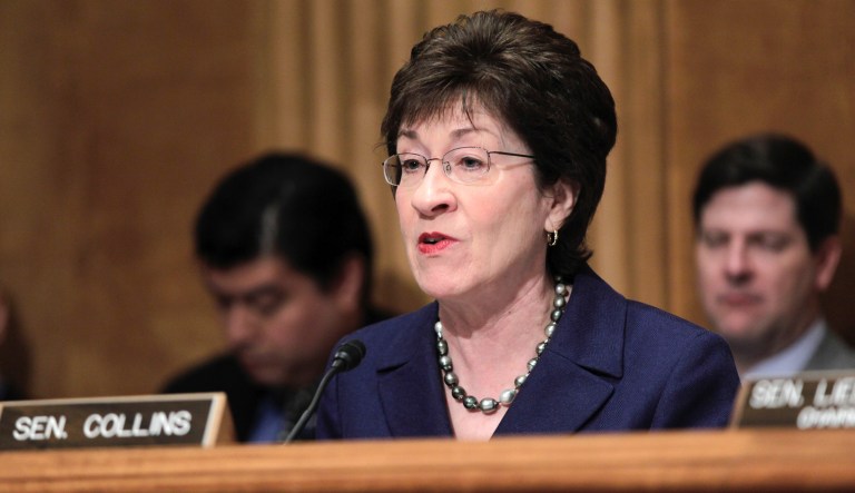 In this March 30, 2011 file photo, Senate Homeland Security and Governmental Affairs Committee ranking Republican Sen. Susan Collins, R-Maine speaks on Capitol Hill in Washington.