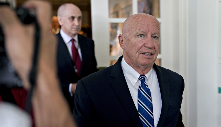 Representative Kevin Brady, a Republican from Texas and chairman of the House Ways and Means Committee, arrives to a joint statement with President Trump and Jean-Claude Juncker, president of the European Commission, not pictured, in Washington, D.C., on Wednesday, July 25, 2018. 