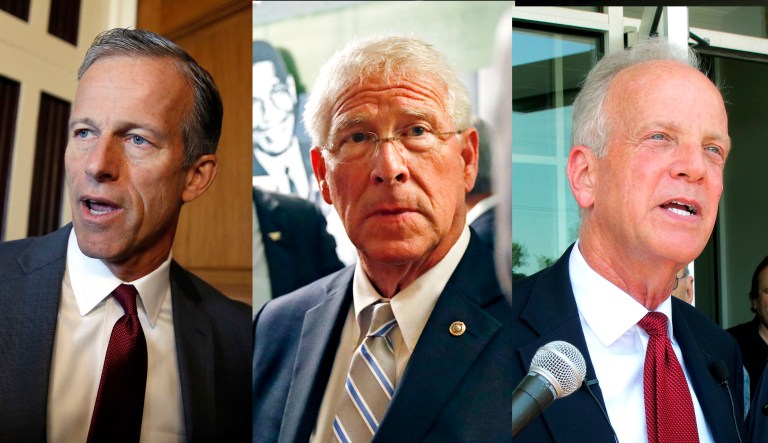 Sens. John Thune, Roger Wicker, and Jerry Moran are pictured.