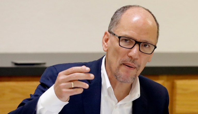 Democratic National Committee Chair Tom Perez makes comments during a round table discussion about the thousands of Puerto Ricans who have moved to Florida since Hurricane Maria Wednesday, May 30, 2018, in Orlando, Fla.