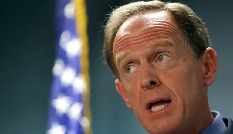 Sen. Pat Toomey, the Pennsylvania Republican, speaks during a ceremony to award World War II veteran Clarence Smoyer, 96, the Bronze Star at the World War II Memorial, Wednesday, Sept. 18, 2019, in Washington.                                                                                                                                                                                                                                                     