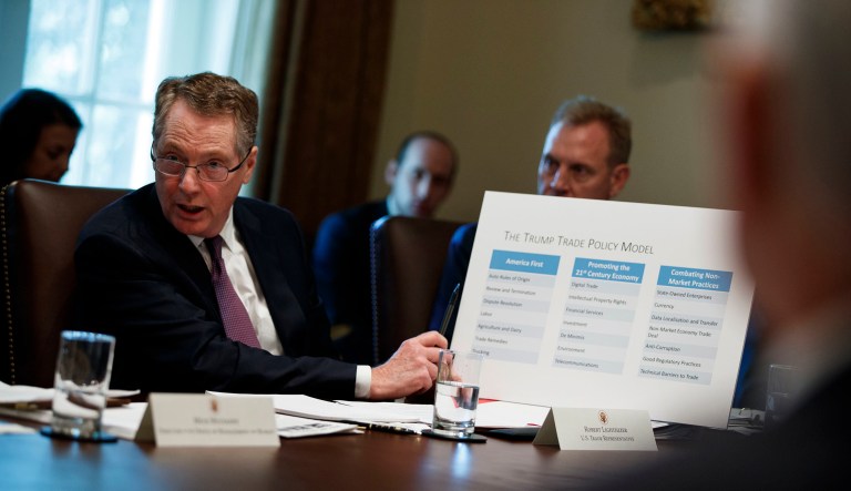 United States Trade Representative Robert Lighthizer speaks during a cabinet meeting with President Trump in the Cabinet Room of the White House, Wednesday, Oct. 17, 2018, in Washington.