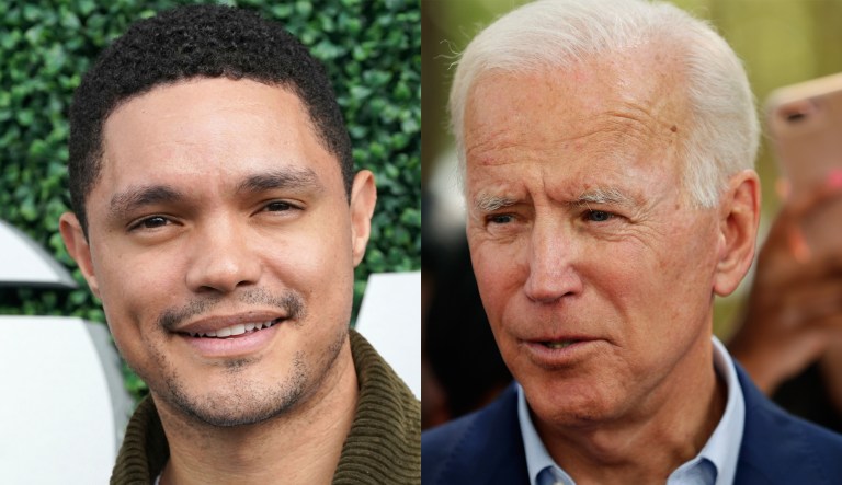 Pictured are Trevor Noah, left, and Joe Biden, right.