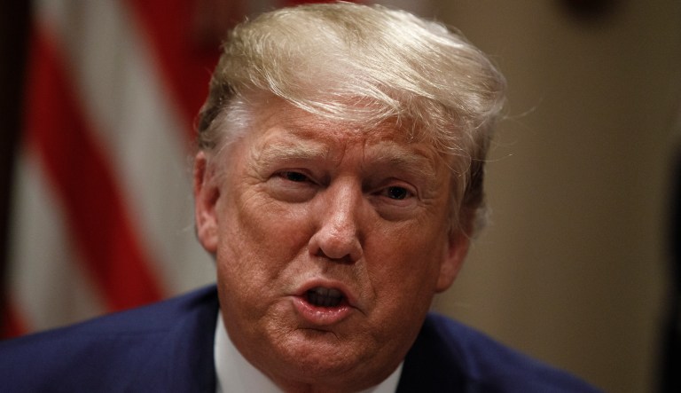 President Donald Trump participates in a briefing with senior military leaders in the Cabinet Room at the White House in Washington, Monday, Oct. 7, 2019.