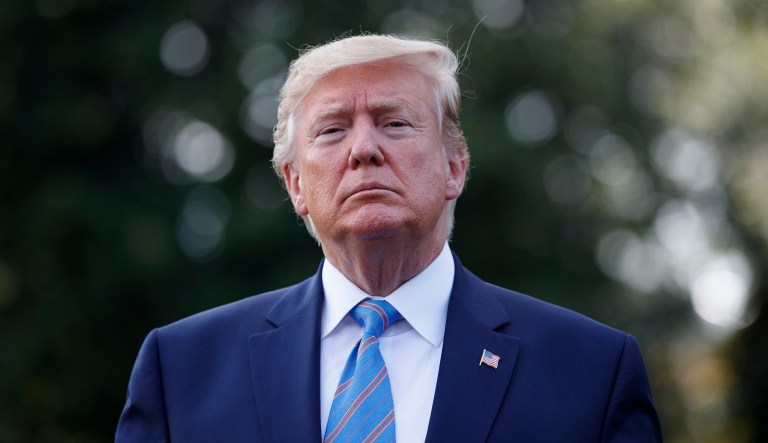 President Donald Trump pauses as he speaks to the media before leaving the White House in Washington, Friday, Aug. 2, 2019, for the short trip to Andrews Air Force Base, Md., and onto his Bedminster, N.J. golf club.