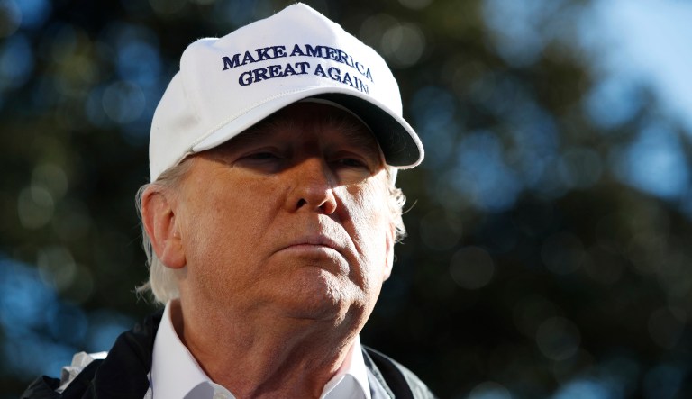 President Donald Trump pauses while speaking to the media as he leaves the White House, Thursday Jan. 10, 2019, in Washington, en route for a trip to the border in Texas as the government shutdown continues.
