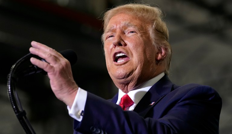 President Donald Trump speaks at a rally at Xtreme Manufacturing, Sunday, Sept. 13, 2020, in Henderson, Nev.