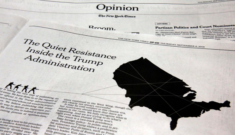 President Donald Trump responds to a reporters question during an event with sheriffs in the East Room of the White House in Washington, Wednesday, Sept. 5, 2018.