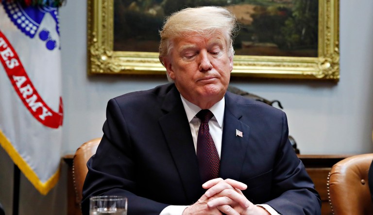 President Donald Trump pauses while speaking during a healthcare roundtable in the Roosevelt Room of the White House, Wednesday, Jan. 23, 2019, in Washington.