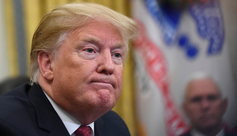 President Donald Trump holds a meeting with Chinese Vice Premier Liu He in the Oval Office of the White House in Washington, Thursday, Jan. 31, 2019. Vice President Mike Pence is at right.