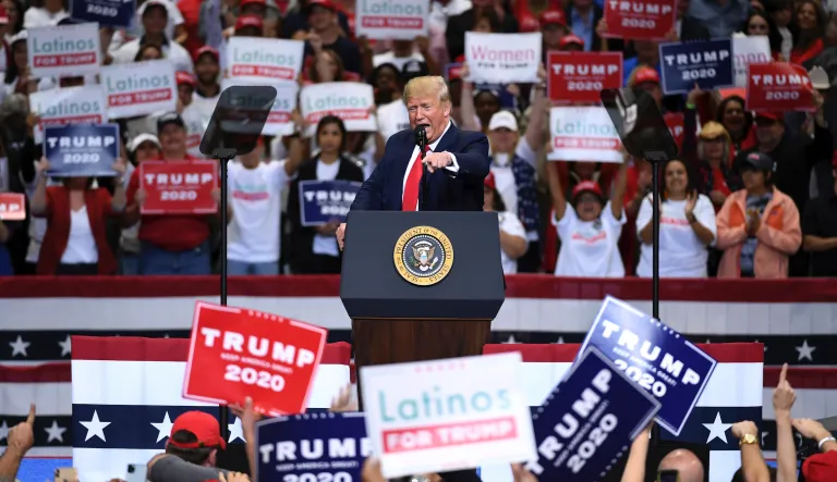 President Donald Trump speaks during a campaign rally, Thursday, Oct. 17, 2019, at the American Airlines Center in Dallas.