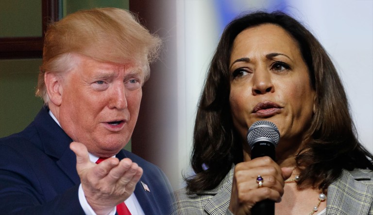 Donald Trump and Kamala Harris are seen.
