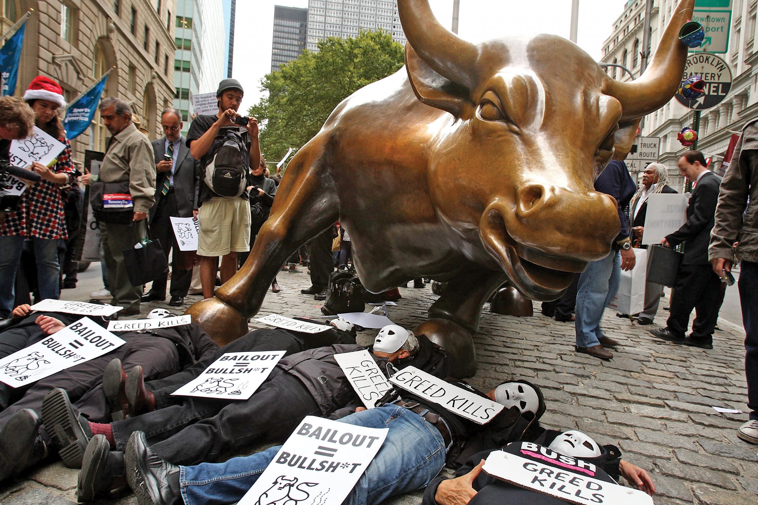 Protesters on Wall Street in September 2008