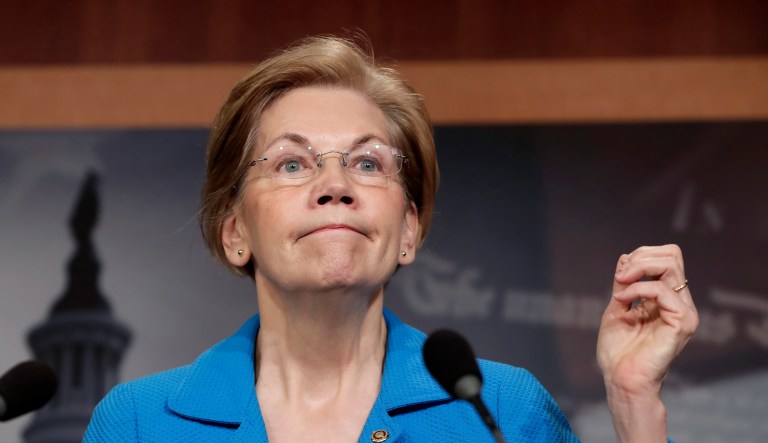 Sen. Elizabeth Warren, D-Mass., a key member of the Banking Committee, expresses her opposition to a move in the Senate to pass legislation that would roll back some of the safeguards Congress put into place after a financial crisis rocked the nation's economy ten years ago, during a news conference at the Capitol in Washington, Tuesday, March 6, 2018. Warren, who ran for office in the aftermath of the great recession in 2008, serves as ranking member of the Subcommittee on Financial Institutions and Consumer Protection.