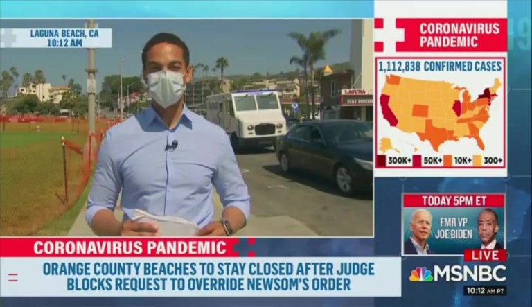 ‘Take off your damn mask, man!’: California protester interrupts MSNBC reporter’s broadcast