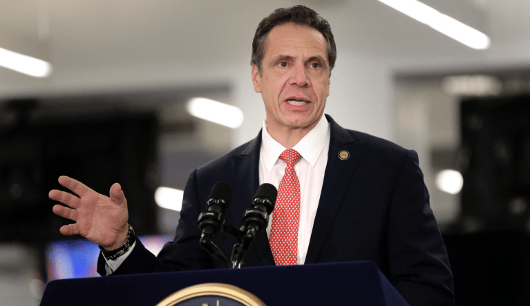 FILE - In this Feb. 14, 2019, file photo, Gov. Andrew Cuomo addresses the media in New York. New Yorkâs Democratic governor wants neighboring states to work together on recreational marijuana policies that also address vaping products. Gov. Cuomo is set to travel to Connecticut Wednesday, Sept. 25, 2019, to meet with the stateâs Democratic Gov. Ned Lamont. (AP Photo/Seth Wenig, File)