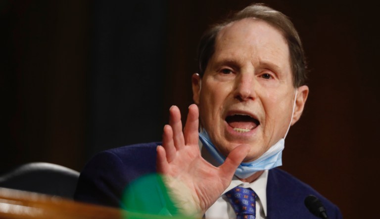 Sen. Ron Wyden, D-Ore., speaks during a Senate Intelligence Committee nomination hearing for Rep. John Ratcliffe, R-Texas, on Capitol Hill in Washington, Tuesday, May. 5, 2020. The panel is considering Ratcliffe's nomination for director of national intelligence.