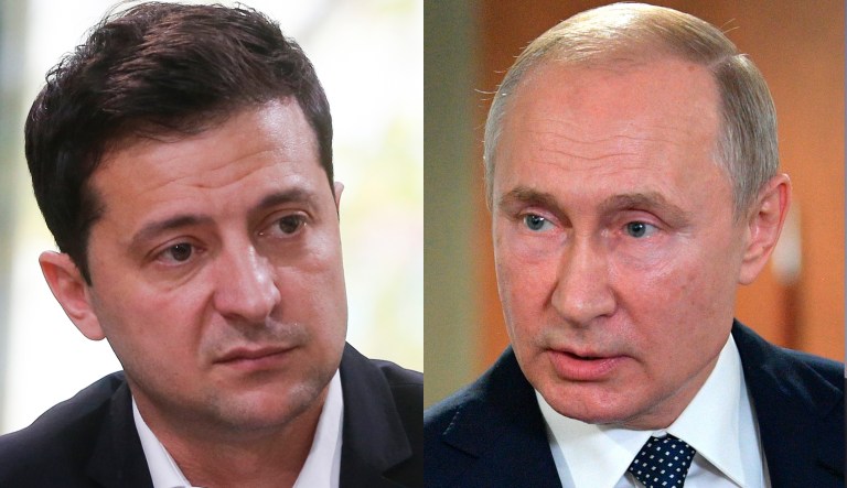 Volodymyr Zelensky and Vladimir Putin.