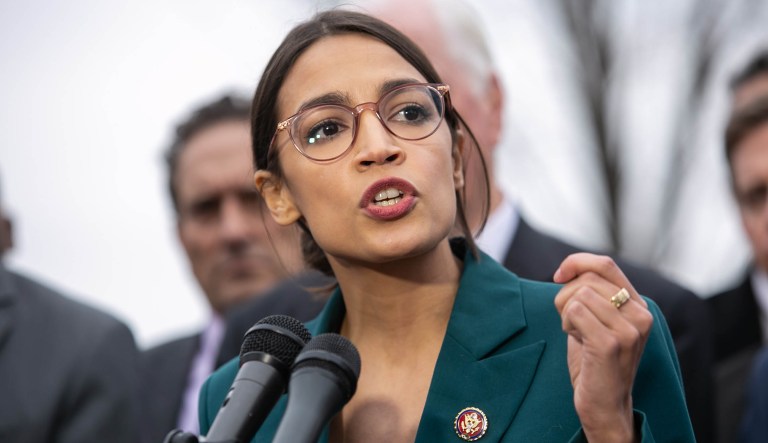 Congresswoman Alexandria Ocasio-Cortez, D-NY, holds a press conference on the Green New Deal Resolution outside of the U.S. Capitol, Thursday, Feb. 7, 2019. 