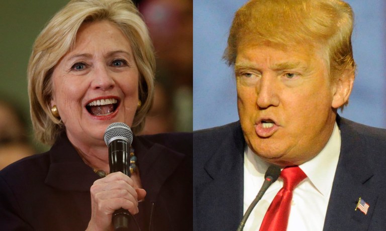 The new poll says Hillary Clinton has an 8-point lead over Donald Trump, 50 percent-42 percent. (AP Photos)