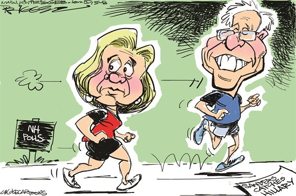 Editorial cartoon: Sanders catches up with Hillary