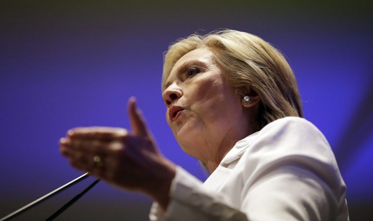 Democratic presidential candidate Hillary Rodham Clinton addresses an audience during a campaign stop at Trident Technical College Wednesday, June 17, 2015, in North Charleston, S.C. (AP Photo/David Goldman)