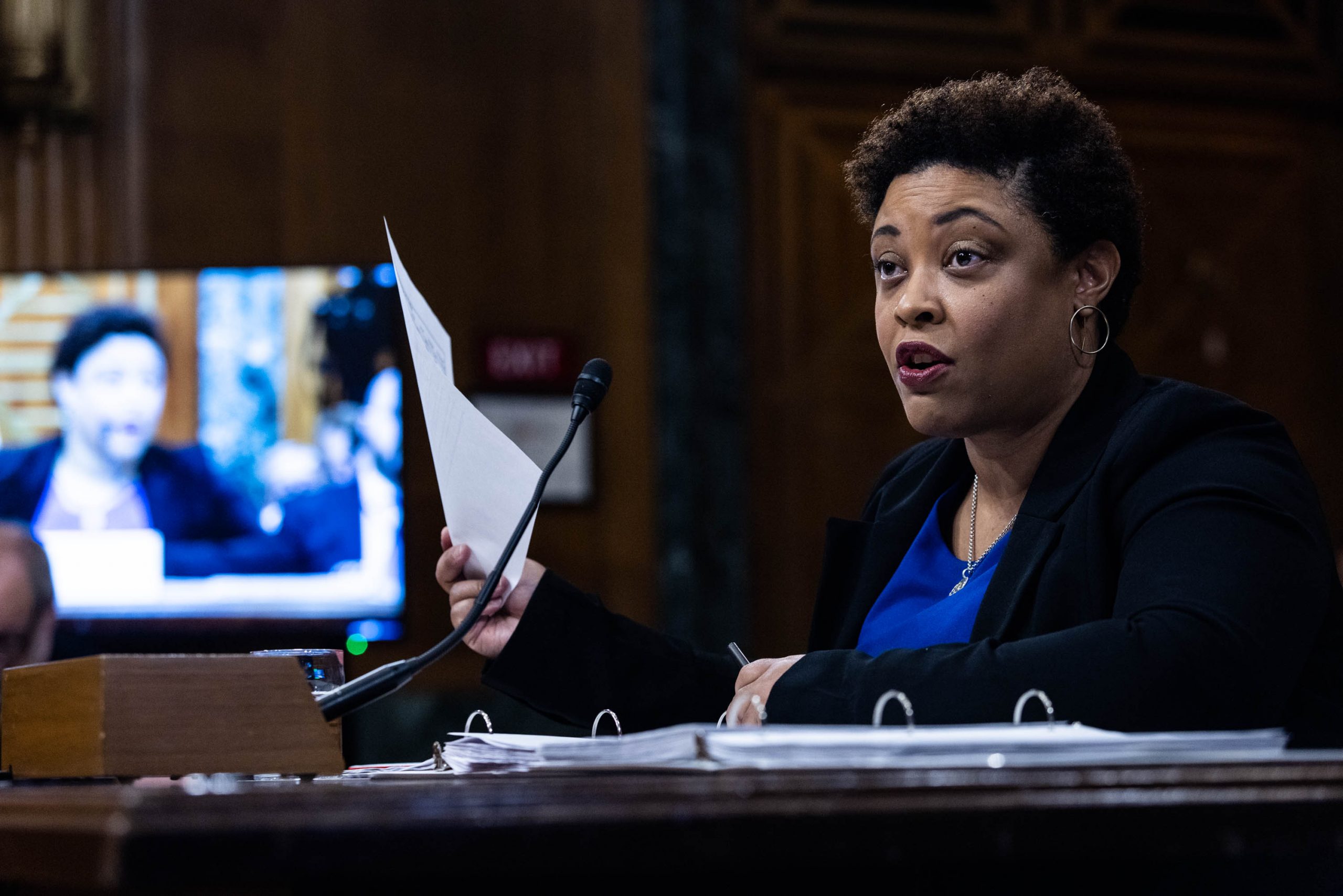 Shalanda Young, director of the Office Of Management and Budget (OMB), speaks during a Senate Budget Committee hearing in Washington, DC, on Wednesday, March 15, 2023. The White House last week released a $6.9 trillion fiscal 2024 budget proposal, reigniting a battle with congressional Republicans over government spending and the debt limit. 