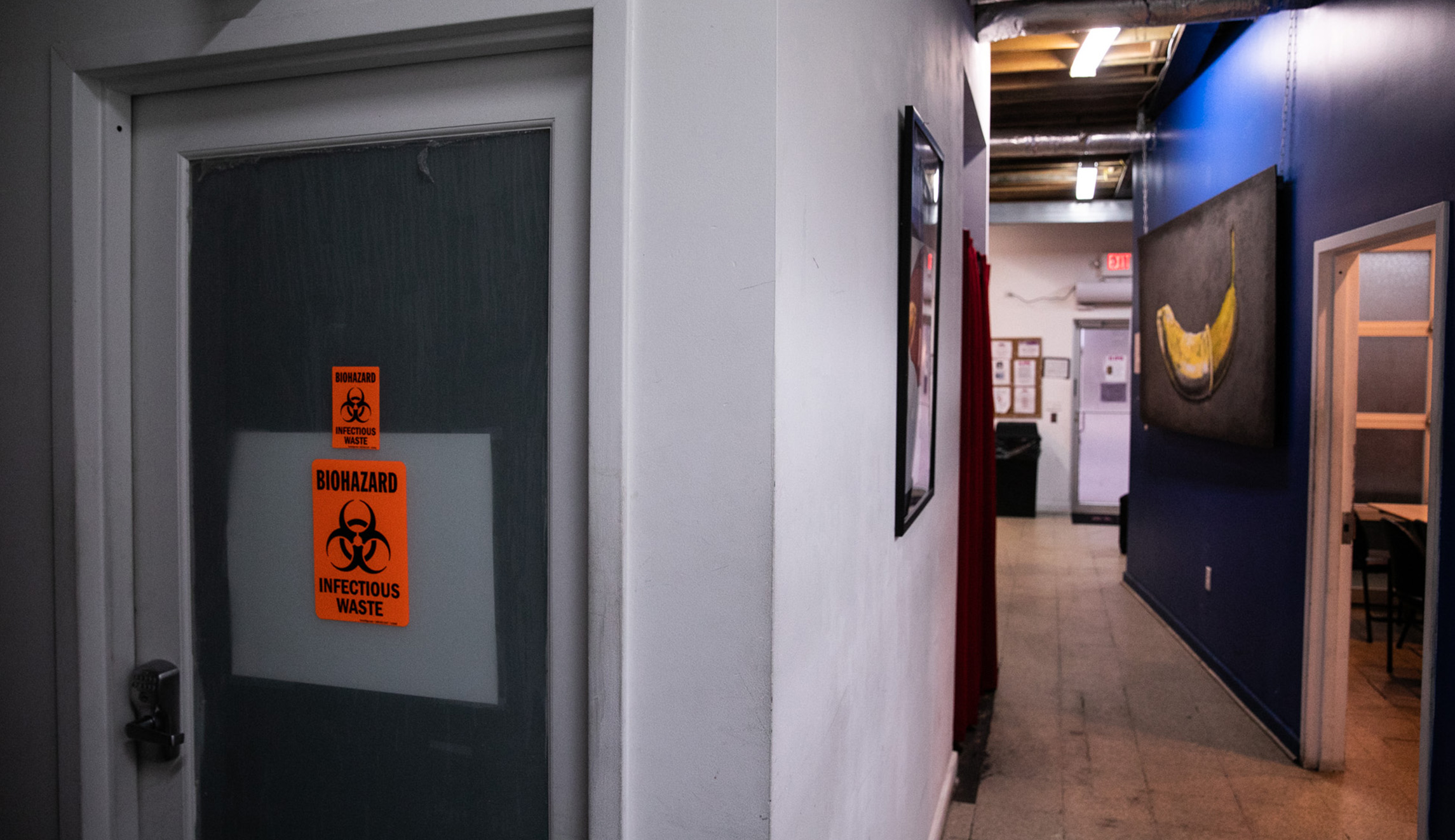 A hallway leading to a room containing waste is seen at HIPS' office in D.C.