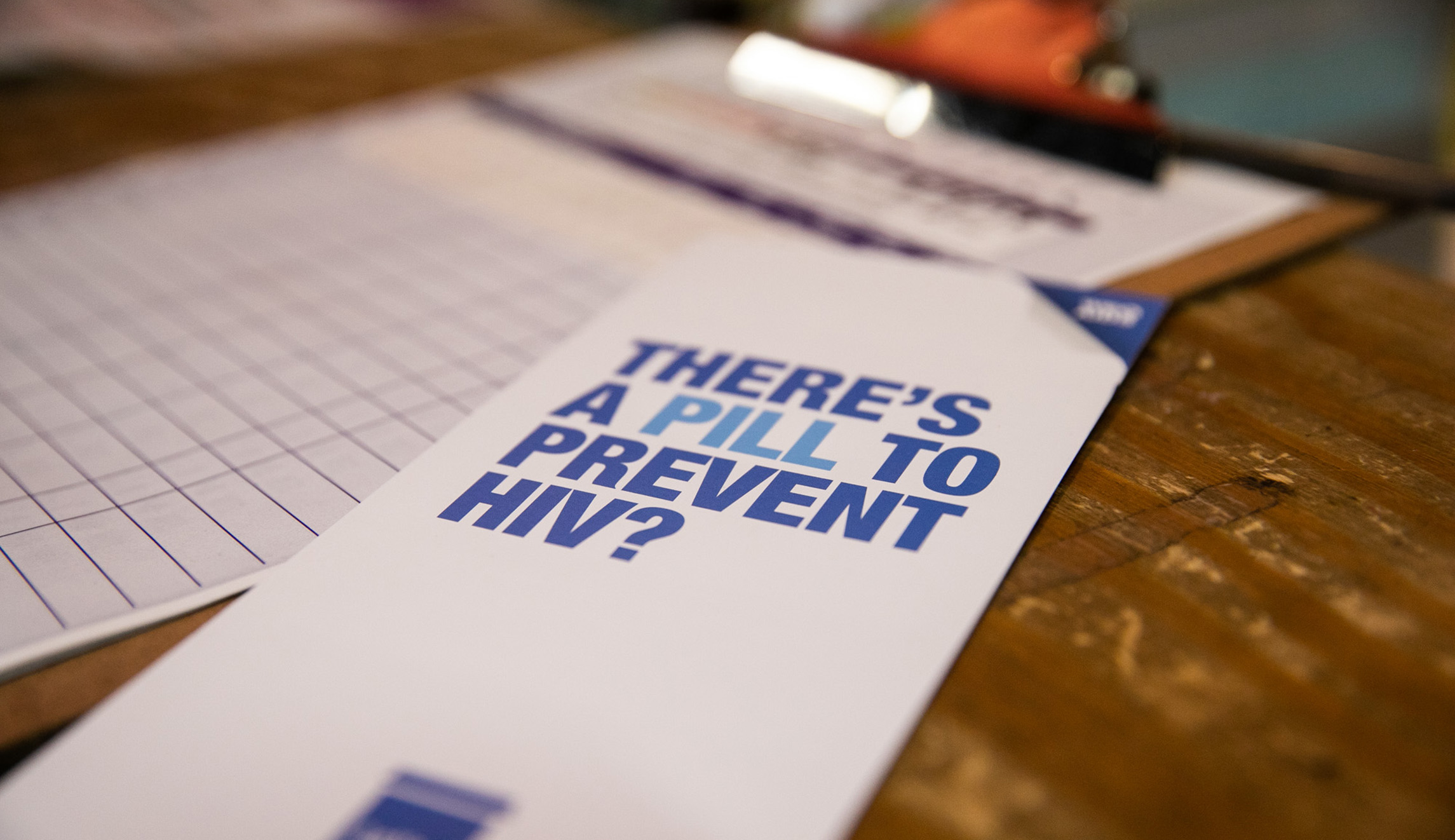 A brochure saying "There's a pill to prevent HIV?" is shown in the HIPS office in D.C.
